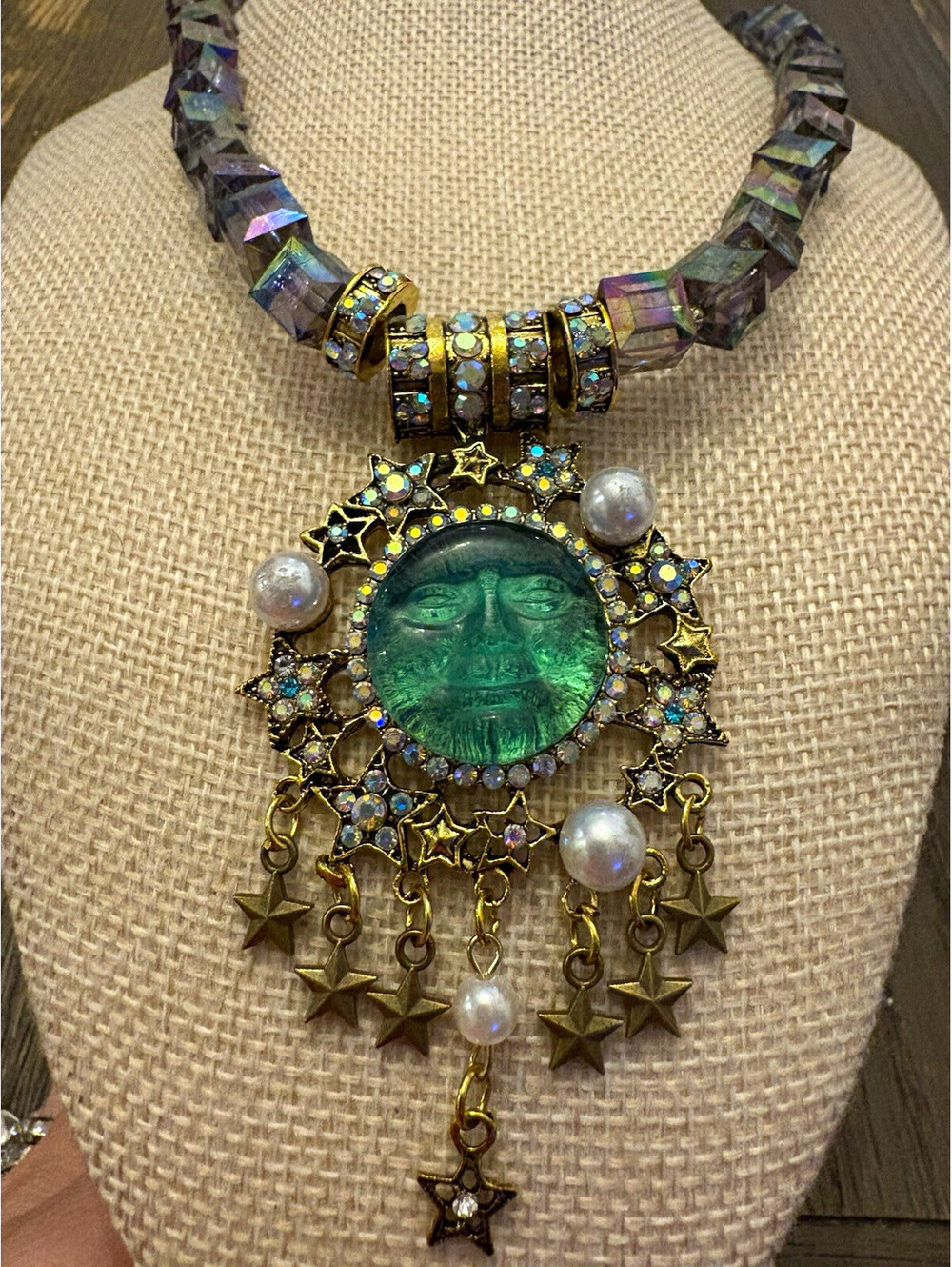 Kirks Folly inspired AB Statement Necklace green pendant